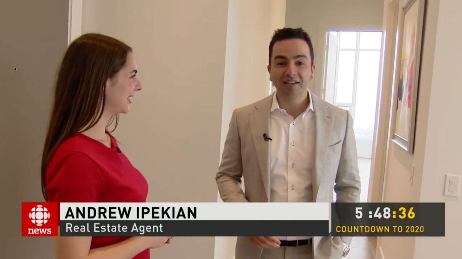 Andrew Ipekian tours an 8 Million Dollar penthouse listing during his interview with CBC News Toronto – December 31, 2019